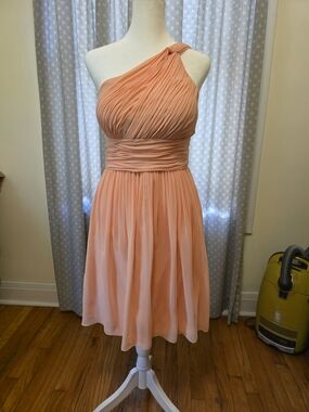 One-Shoulder Peach Chiffon Cocktail Dress